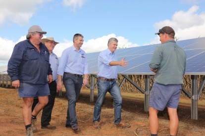 Allan Dingle of CANEGROWERS, Dale Holliss of BRIG, Travis Tobin CEO of Queensland Farmers Federation and Steve Whan CEO of NIC with project site owner Josh Killer, of Killer Farms
